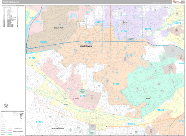 West Covina City Wall Map Premium Style